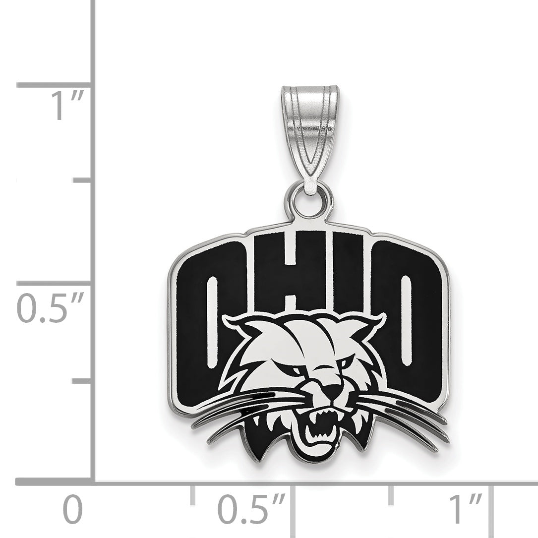 Sterling Silver Rhodium Plated Logoart Ohio University Medium Enameled Pendant