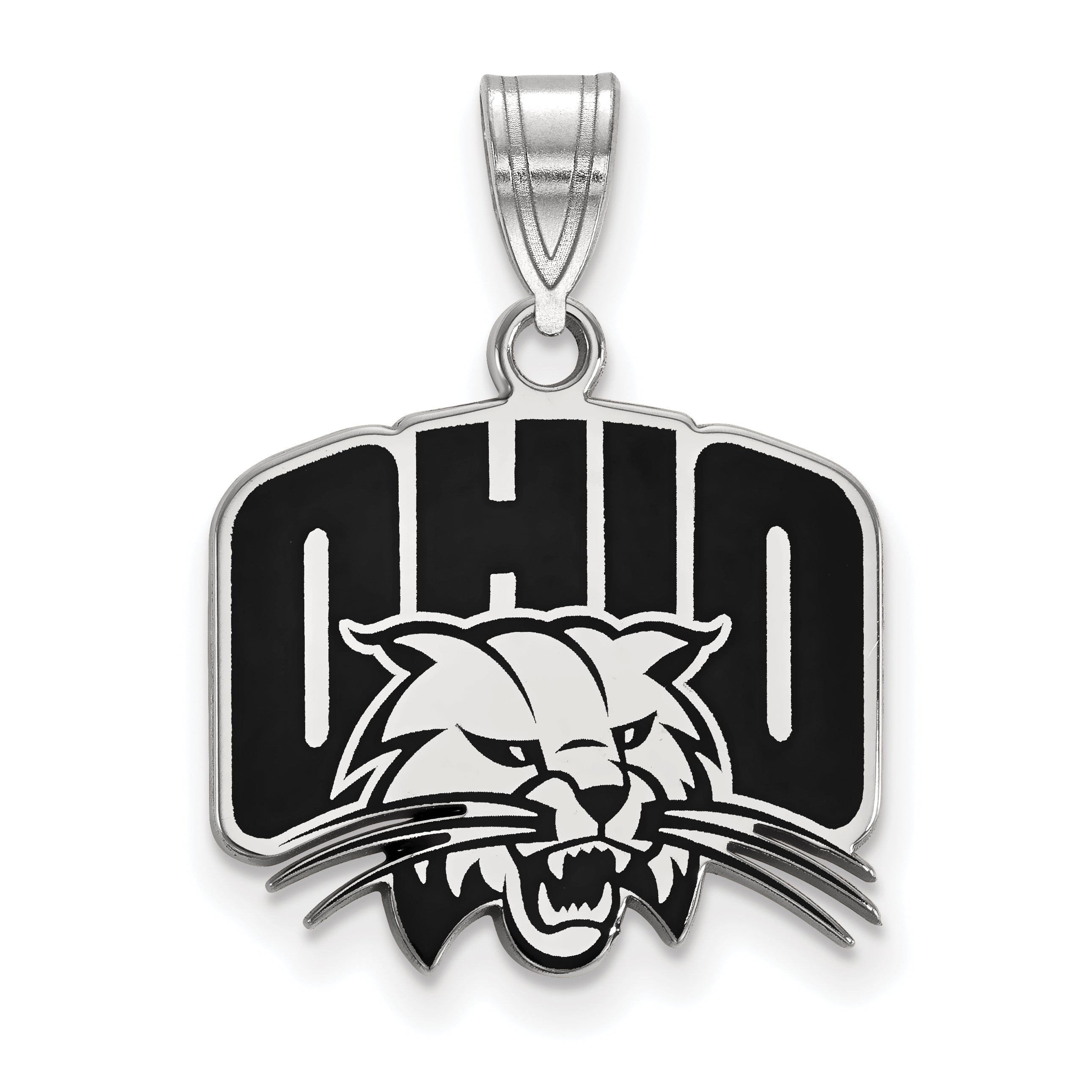 Sterling Silver Rhodium Plated Logoart Ohio University Medium Enameled Pendant