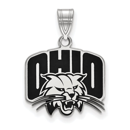 Sterling Silver Rhodium Plated Logoart Ohio University Medium Enameled Pendant