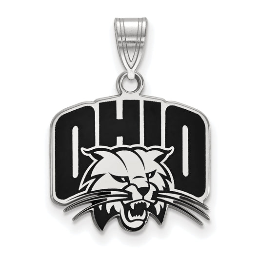 Sterling Silver Rhodium Plated Logoart Ohio University Medium Enameled Pendant