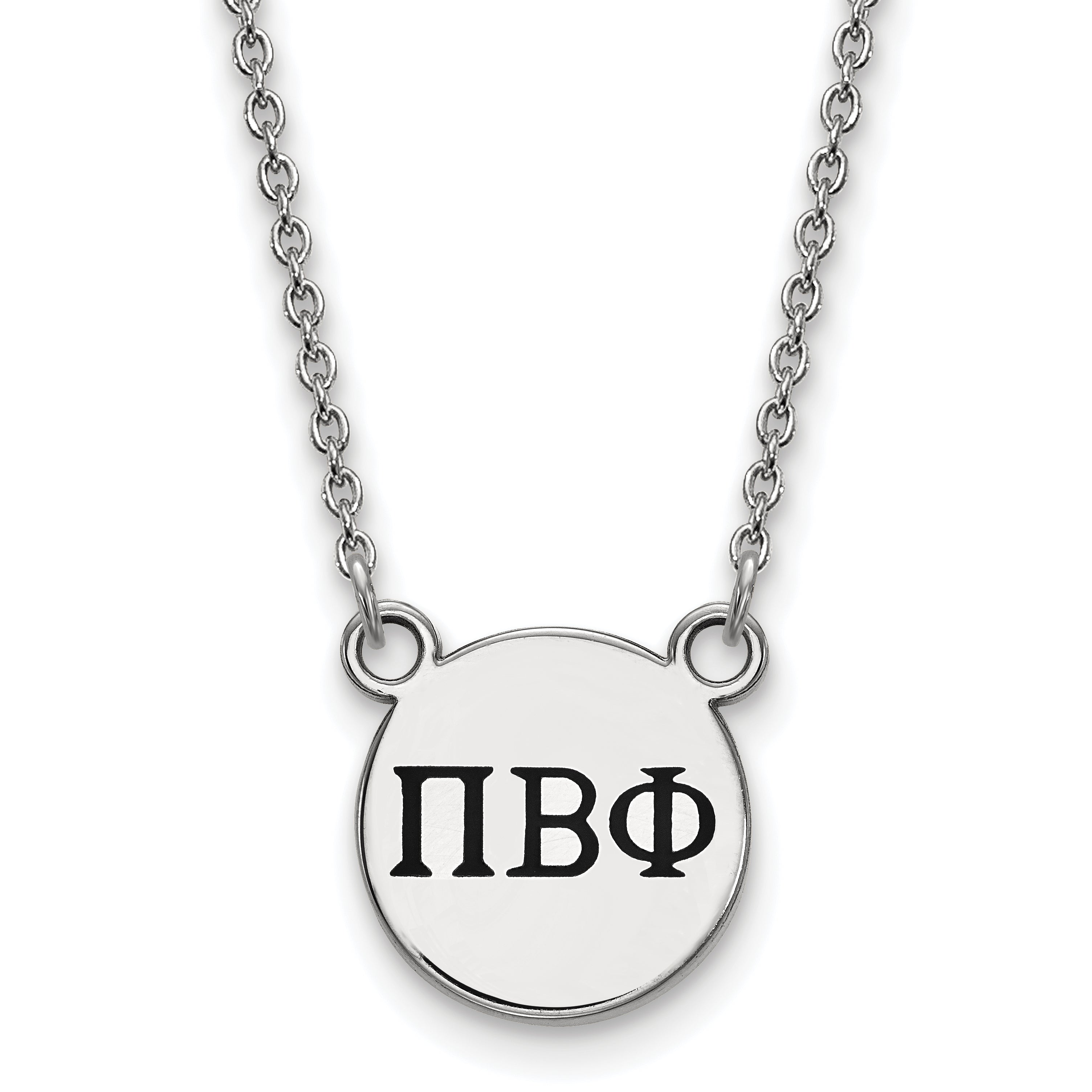 Sterling Silver Rhodium Plated Logoart Pi Beta Phi Sorority Greek Letters Small Black Enamel Pendant 18 Inch Necklace