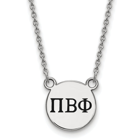 Sterling Silver Rhodium Plated Logoart Pi Beta Phi Sorority Greek Letters Small Black Enamel Pendant 18 Inch Necklace