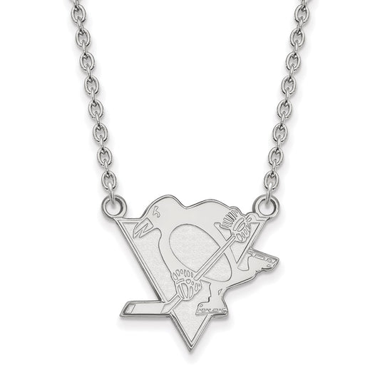 Sterling Silver Rhodium Plated Nhl Logoart Pittsburgh Penguins Large Pendant 18 Inch Necklace