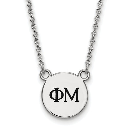 Sterling Silver Rhodium Plated Logoart Phi Mu Sorority Greek Letters Extra Small Black Enamel Pendant 18 Inch Necklace
