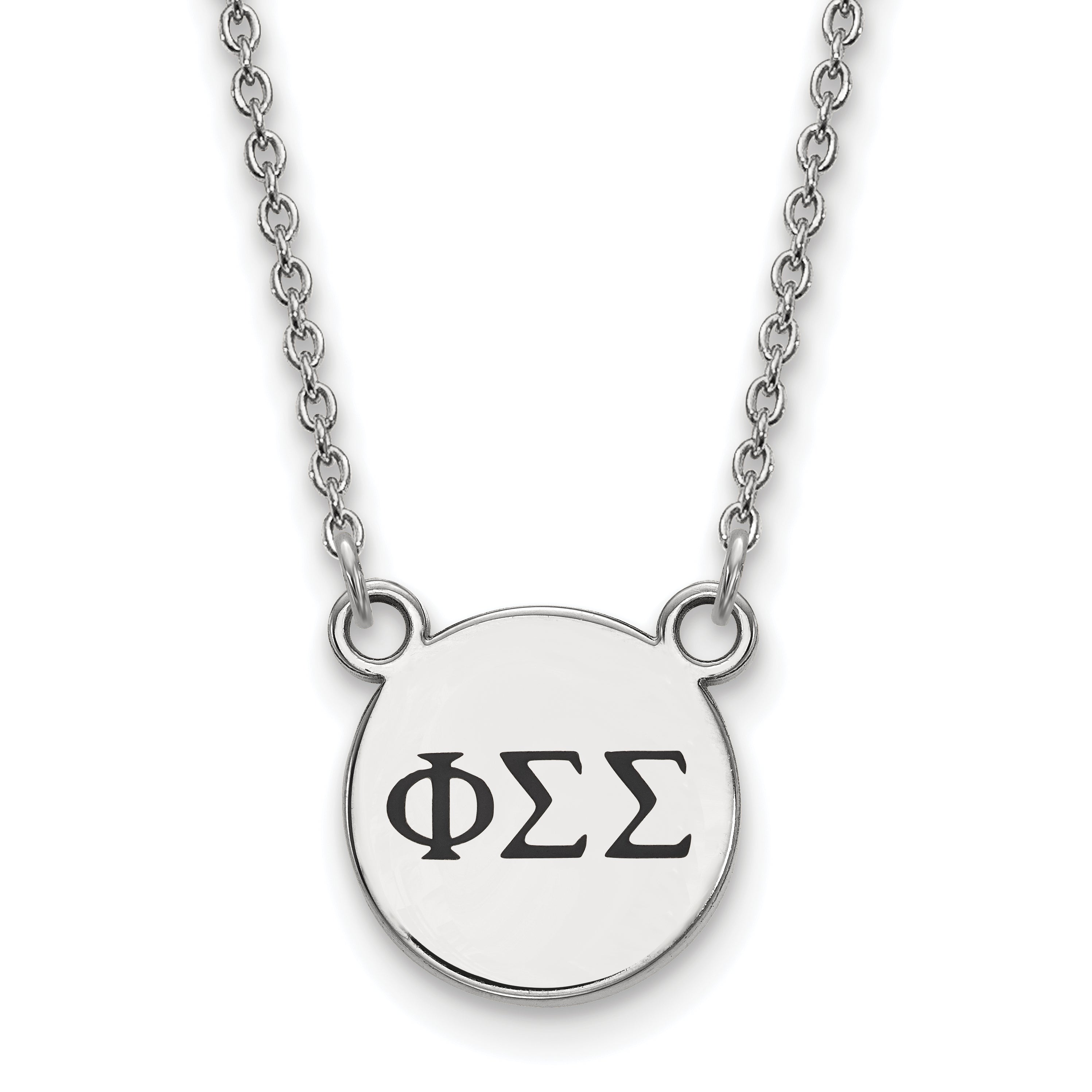 Sterling Silver Rhodium Plated Logoart Phi Sigma Sorority Greek Letters Small Black Enamel Pendant 18 Inch Necklace