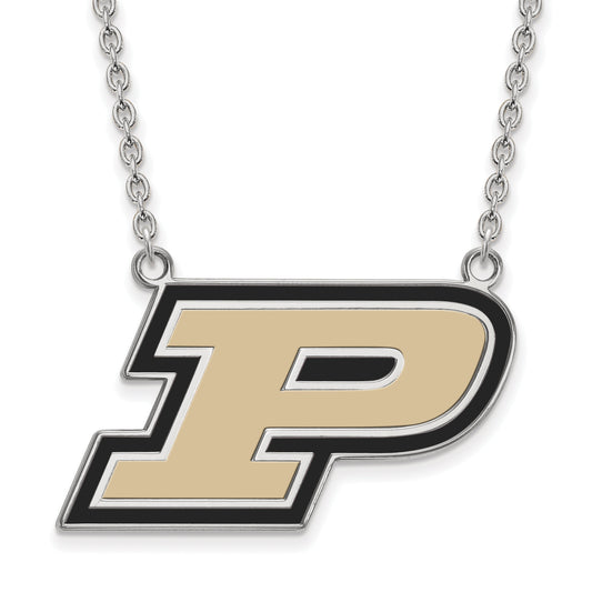 Sterling Silver Rhodium Plated Logoart Purdue University Letter P Large Enameled Pendant 18 Inch Necklace