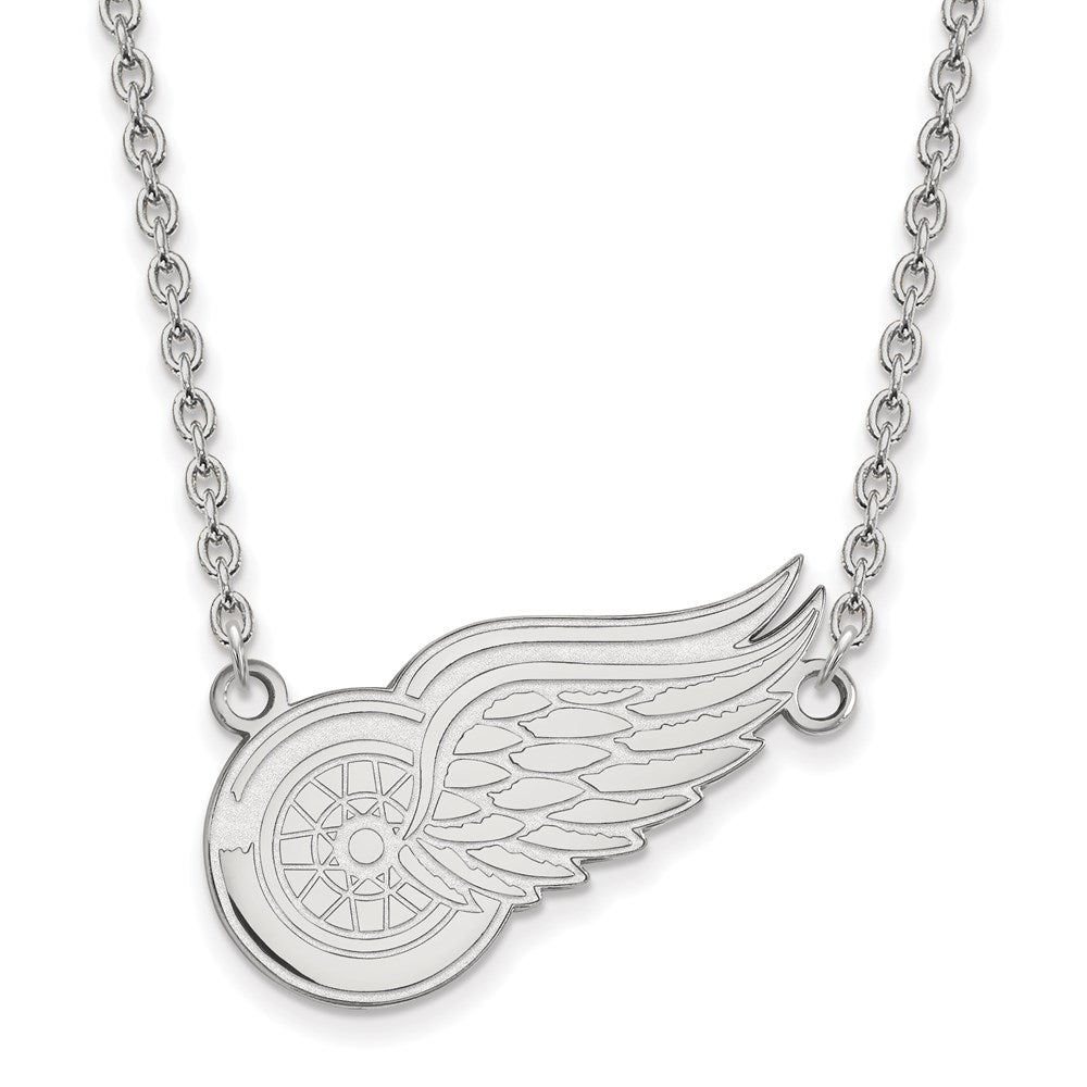 Sterling Silver Rhodium Plated Nhl Logoart Detroit Red Wings Large Pendant 18 Inch Necklace