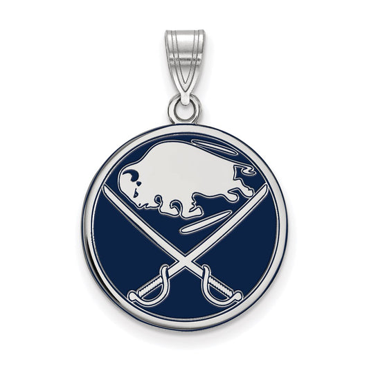 Sterling Silver Rhodium Plated Nhl Logoart Buffalo Sabres Large Enameled Pendant