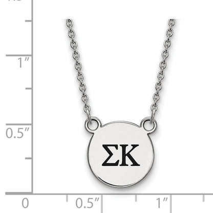 Sterling Silver Rhodium Plated Logoart Sigma Kappa Sorority Greek Letters Small Black Enamel Pendant 18 Inch Necklace