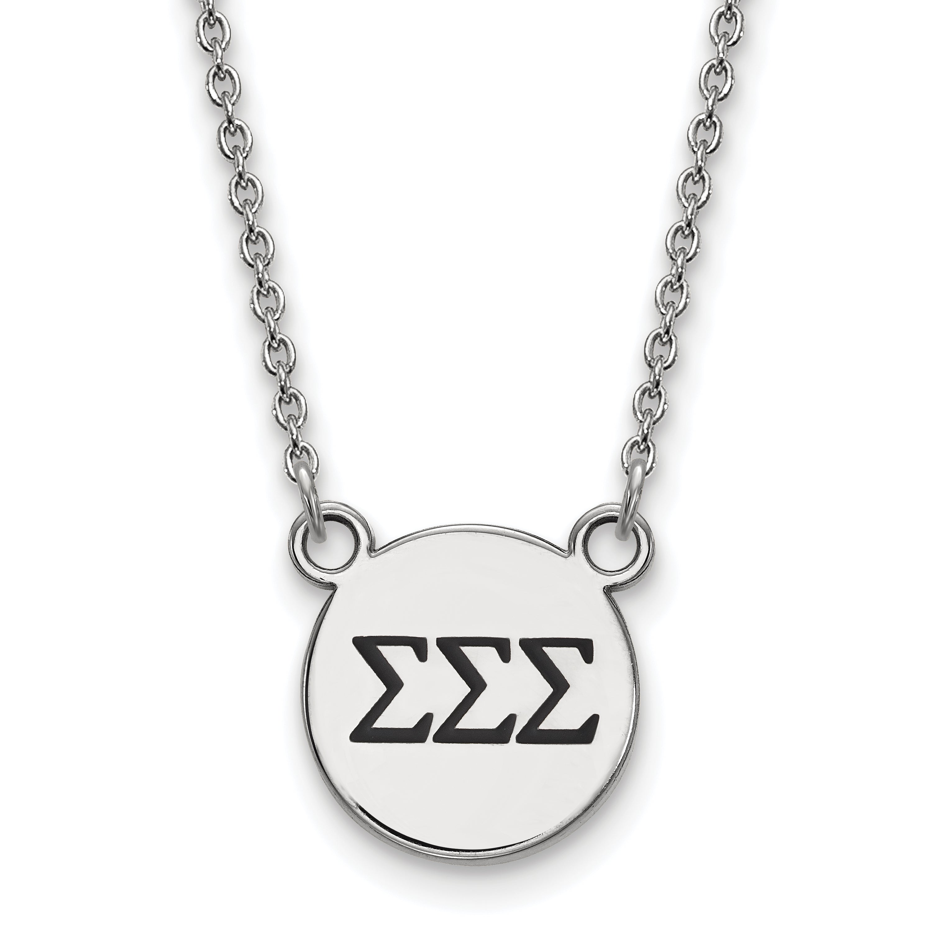 Sterling Silver Rhodium Plated Logoart Sigma Sorority Greek Letters Small Black Enamel Pendant 18 Inch Necklace