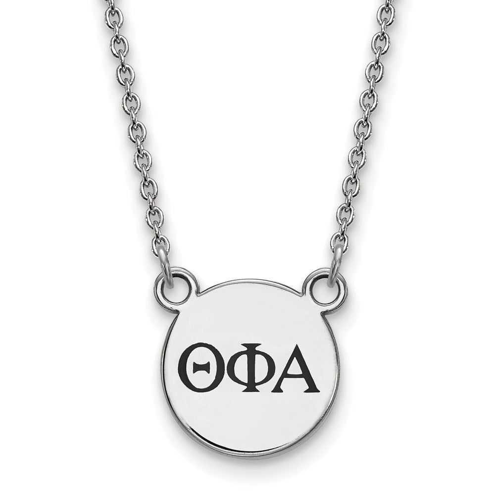 Sterling Silver Rhodium Plated Logoart Theta Phi Alpha Sorority Greek Letters Small Black Enamel Pendant 18 Inch Necklace