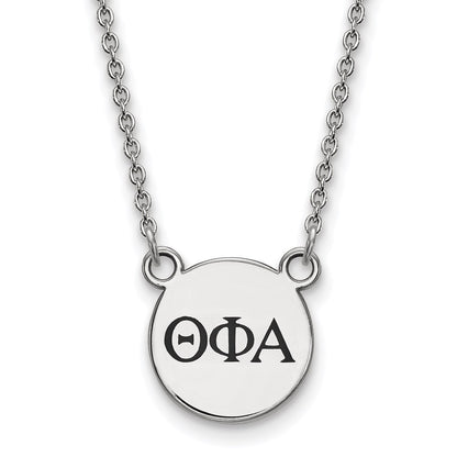 Sterling Silver Rhodium Plated Logoart Theta Phi Alpha Sorority Greek Letters Small Black Enamel Pendant 18 Inch Necklace