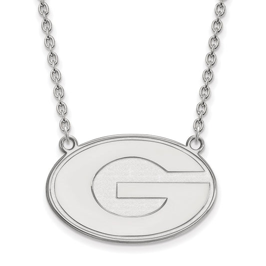 Sterling Silver Rhodium Plated Logoart University Of Georgia Letter G Large Pendant 18 Inch Necklace