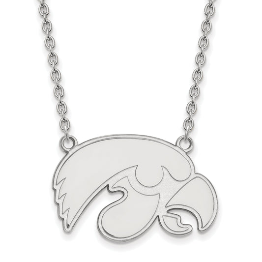 Sterling Silver Rhodium Plated Logoart University Of Iowa Hawk Large Pendant 18 Inch Necklace
