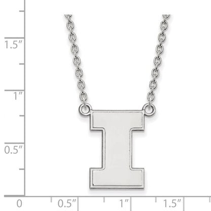 Sterling Silver Rhodium Plated Logoart University Of Illinois Letter I Large Pendant 18 Inch Necklace