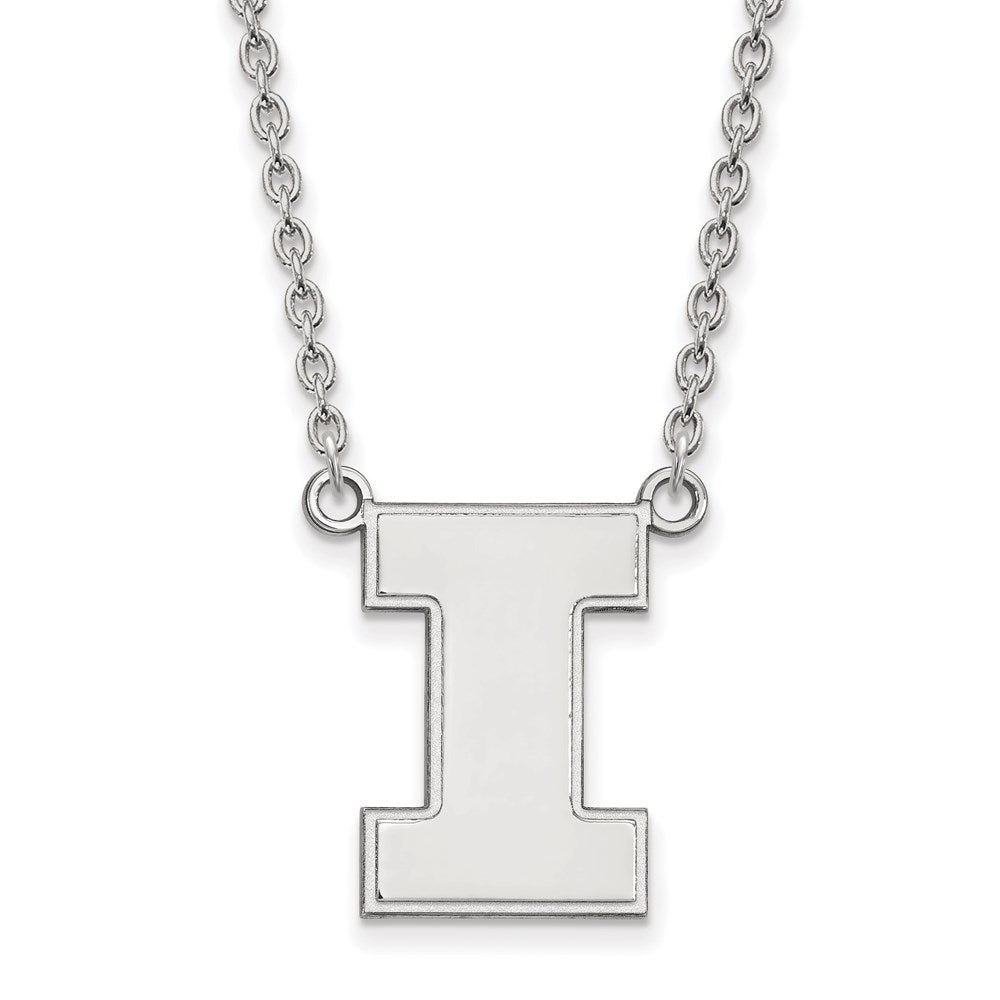 Sterling Silver Rhodium Plated Logoart University Of Illinois Letter I Large Pendant 18 Inch Necklace