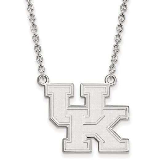 Sterling Silver Rhodium Plated Logoart University Of Kentucky U K Large Pendant 18 Inch Necklace