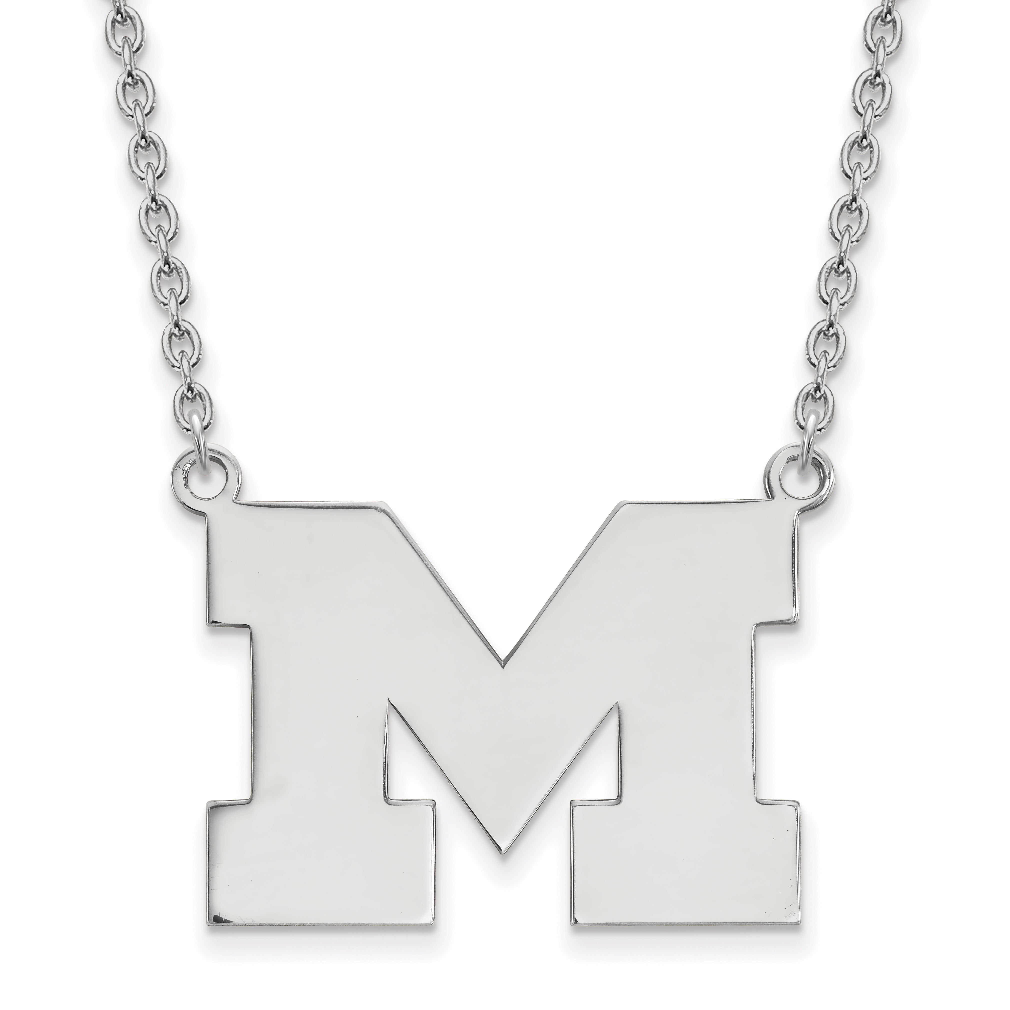 Sterling Silver Rhodium Plated Logoart University Of Michigan Letter M Large Pendant 18 Inch Necklace