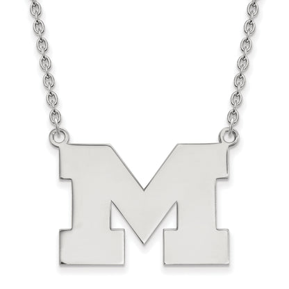 Sterling Silver Rhodium Plated Logoart University Of Michigan Letter M Large Pendant 18 Inch Necklace
