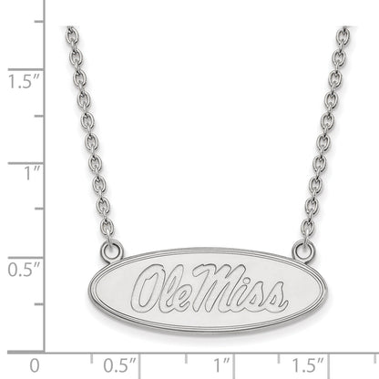 Sterling Silver Rhodium Plated Logoart University Of Mississippi Ole Miss Large Oval Pendant 18 Inch Necklace