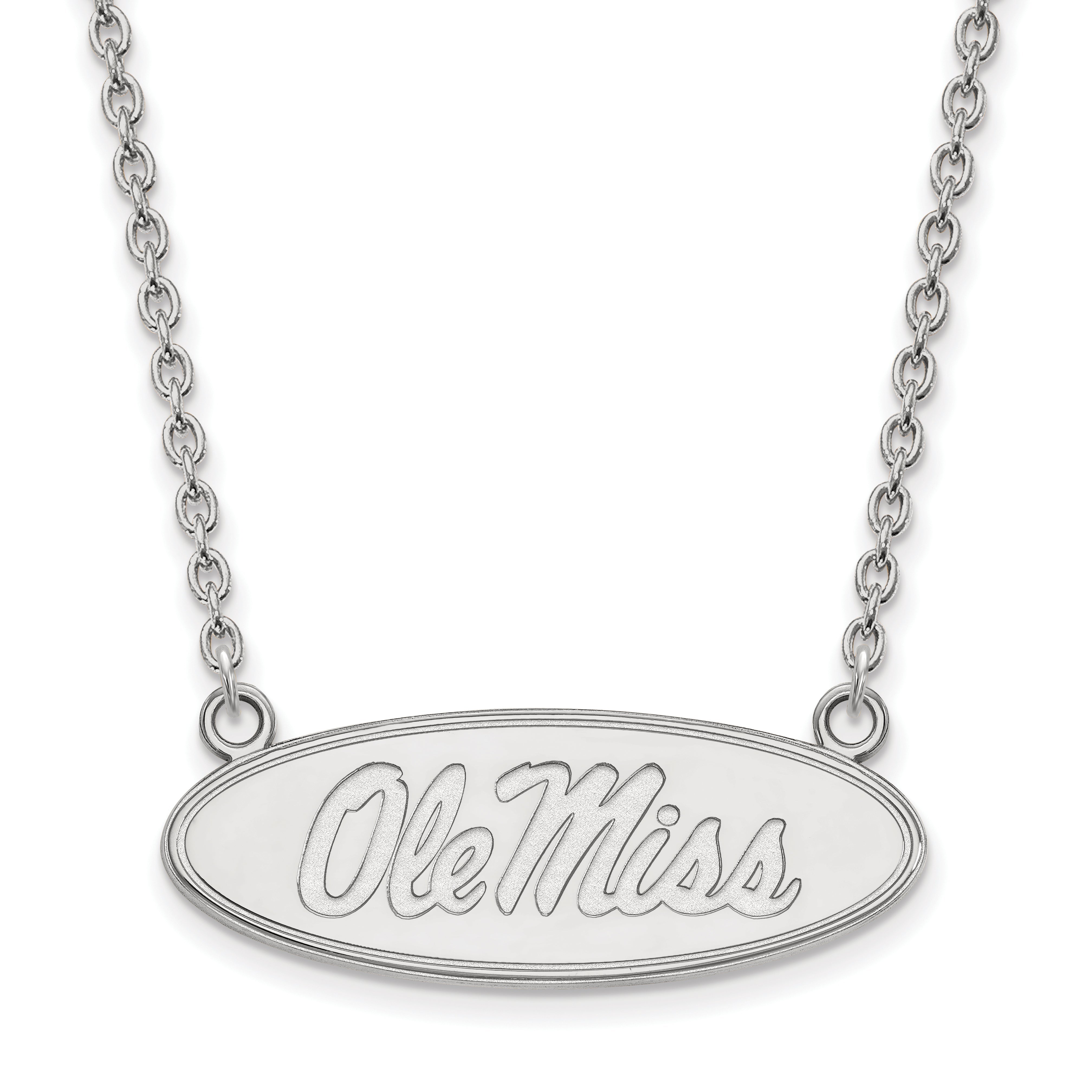 Sterling Silver Rhodium Plated Logoart University Of Mississippi Ole Miss Large Oval Pendant 18 Inch Necklace