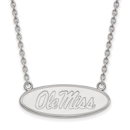 Sterling Silver Rhodium Plated Logoart University Of Mississippi Ole Miss Large Oval Pendant 18 Inch Necklace