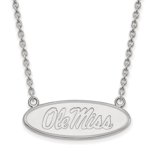 Sterling Silver Rhodium Plated Logoart University Of Mississippi Ole Miss Large Oval Pendant 18 Inch Necklace
