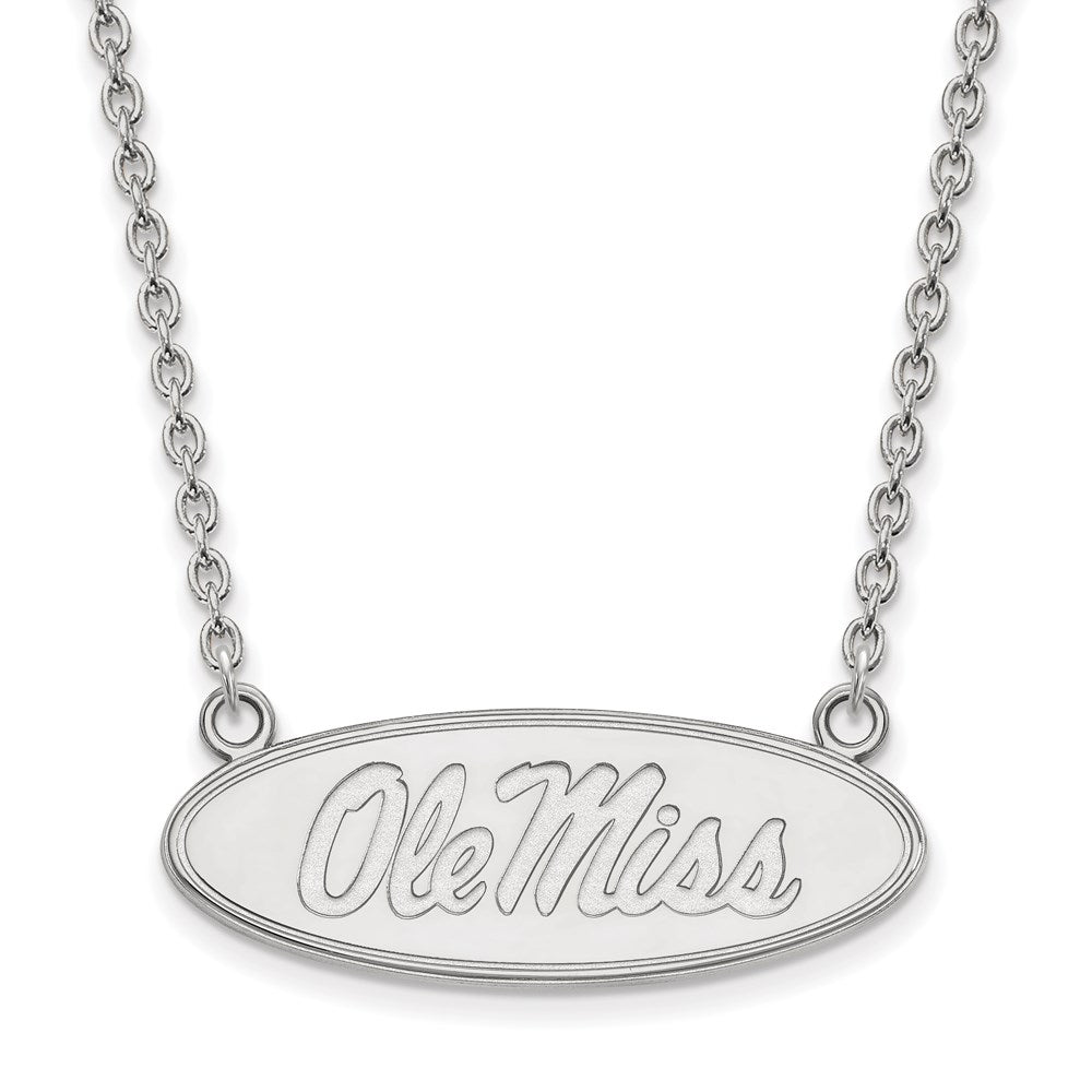 10K White Gold Logoart University Of Mississippi Ole Miss Large Oval Pendant 18 Inch Necklace