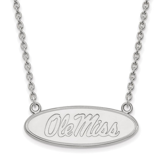 10K White Gold Logoart University Of Mississippi Ole Miss Large Oval Pendant 18 Inch Necklace