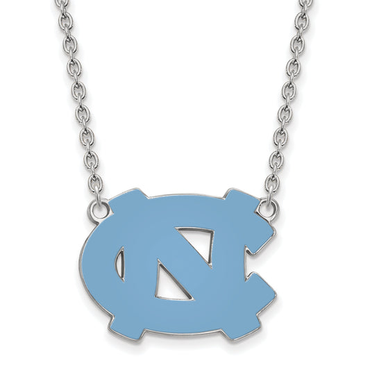 Sterling Silver Rhodium Plated Logoart University Of North Carolina N C Enameled Large Pendant 18 Inch Necklace