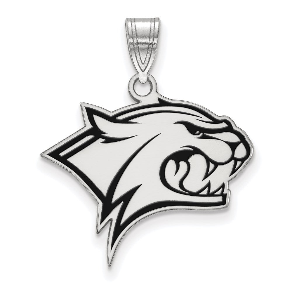 Sterling Silver Rhodium Plated Logoart University Of New Hampshire Wildcat Large Enameled Pendant