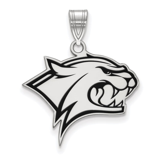 Sterling Silver Rhodium Plated Logoart University Of New Hampshire Wildcat Large Enameled Pendant
