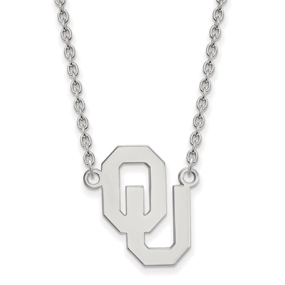 Sterling Silver Rhodium Plated Logoart University Of Oklahoma O U Large Pendant 18 Inch Necklace
