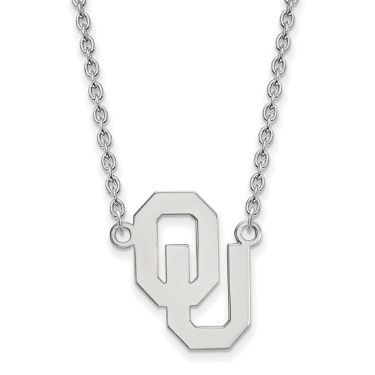 Sterling Silver Rhodium Plated Logoart University Of Oklahoma O U Large Pendant 18 Inch Necklace