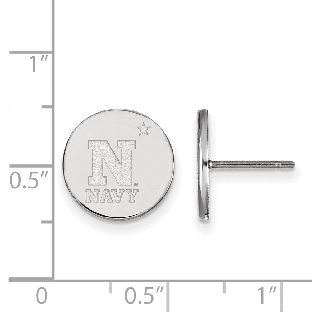 Sterling Silver Rhodium Plated Logoart Us Naval Academy Small Disc Post Earrings