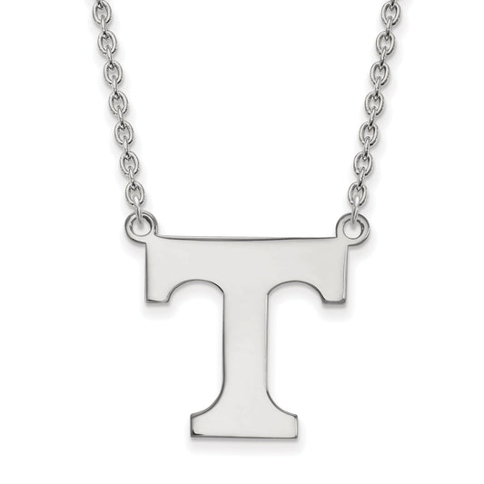 Sterling Silver Rhodium Plated Logoart University Of Tennessee Letter T Large Pendant 18 Inch Necklace