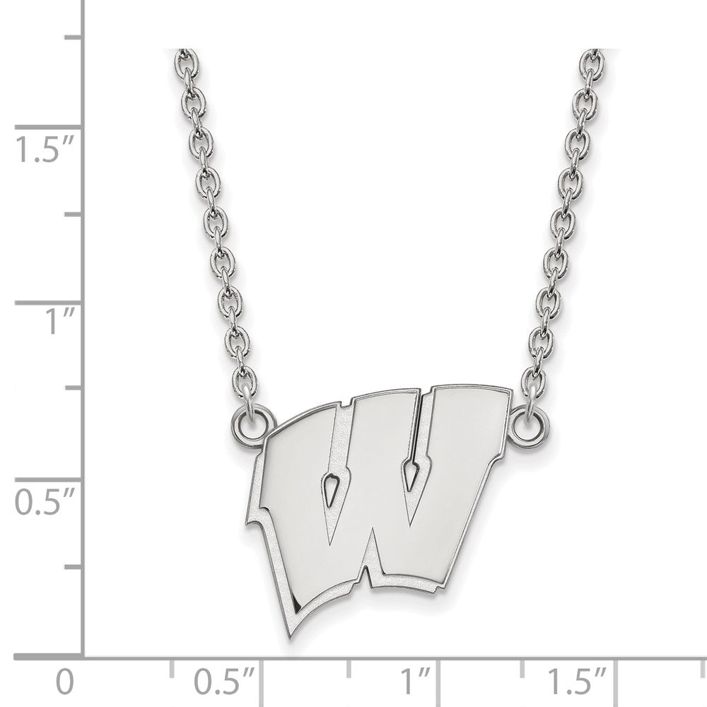 14K White Gold Logoart University Of Wisconsin Letter W Large Pendant 18 Inch Necklace