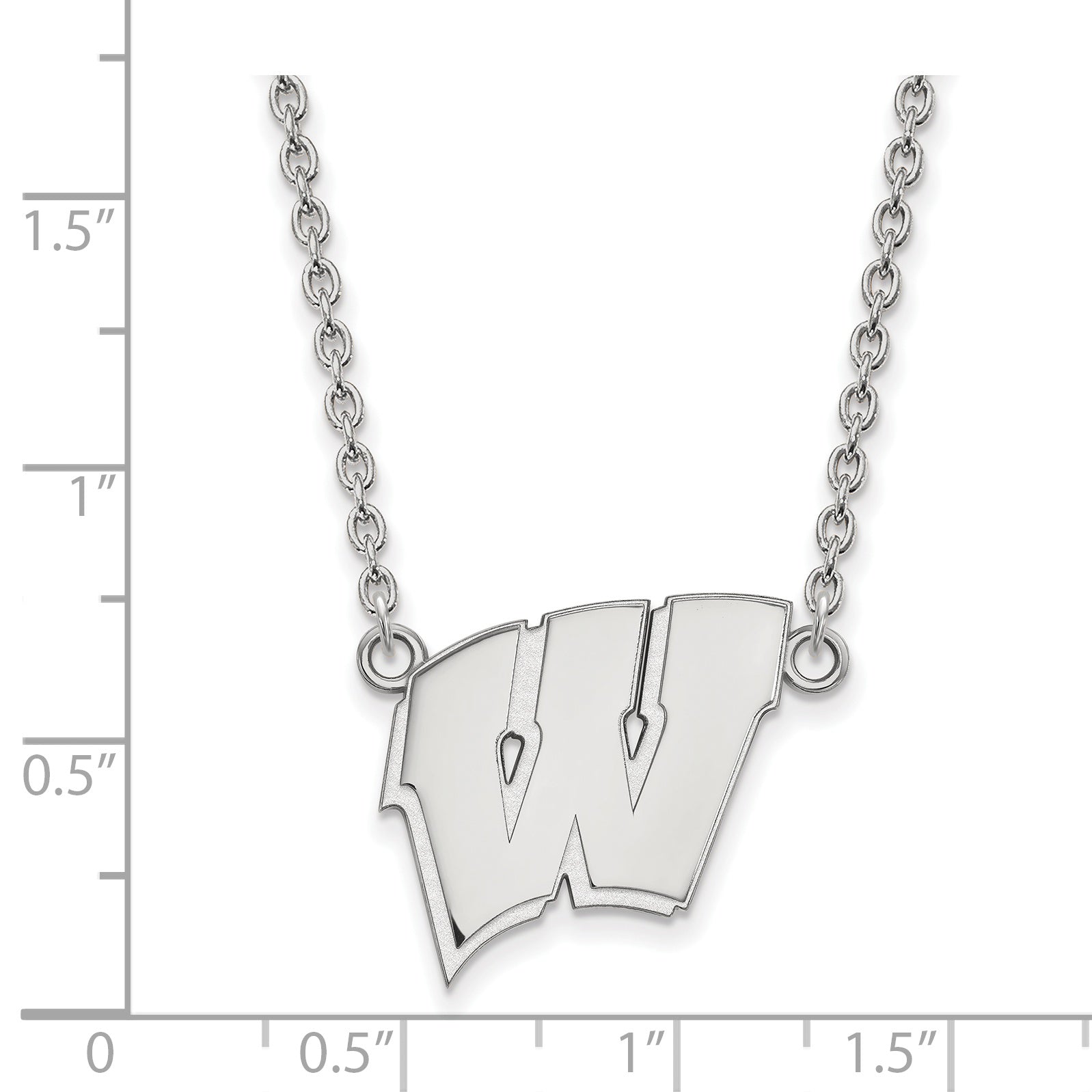 Sterling Silver Rhodium Plated Logoart University Of Wisconsin Letter W Large Pendant 18 Inch Necklace