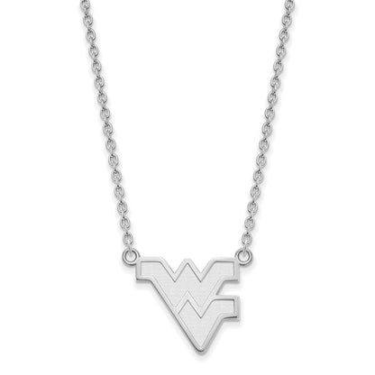 Sterling Silver Rhodium Plated Logoart West Virginia University W V Large Pendant 18 Inch Necklace