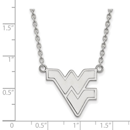 Sterling Silver Rhodium Plated Logoart West Virginia University W V Large Pendant 18 Inch Necklace