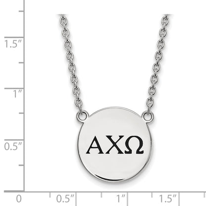 Sterling Silver Rhodium Plated Logoart Alpha Chi Omega Sorority Greek Letters Large Black Enamel Pendant 18 Inch Necklace