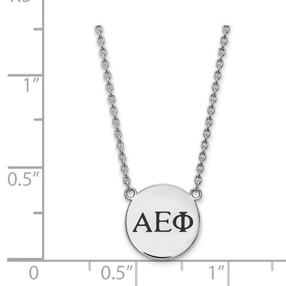 Sterling Silver Rhodium Plated Logoart Alpha Epsilon Phi Sorority Greek Letters Small Black Enamel Pendant 18 Inch Necklace