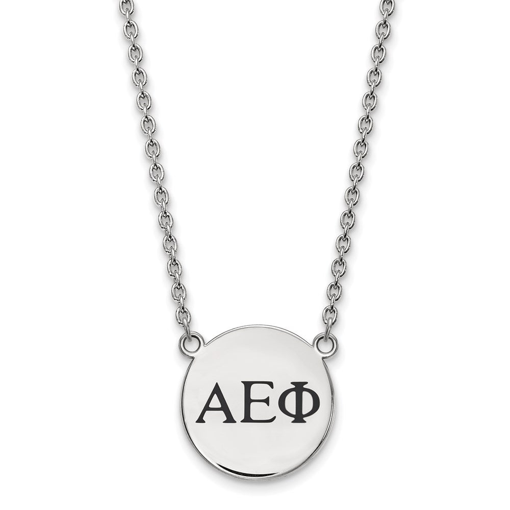 Sterling Silver Rhodium Plated Logoart Alpha Epsilon Phi Sorority Greek Letters Small Black Enamel Pendant 18 Inch Necklace