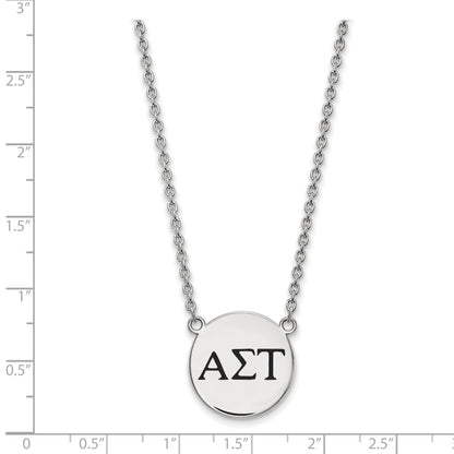 Sterling Silver Rhodium Plated Logoart Alpha Sigma Tau Sorority Greek Letters Large Black Enamel Pendant 18 Inch Necklace