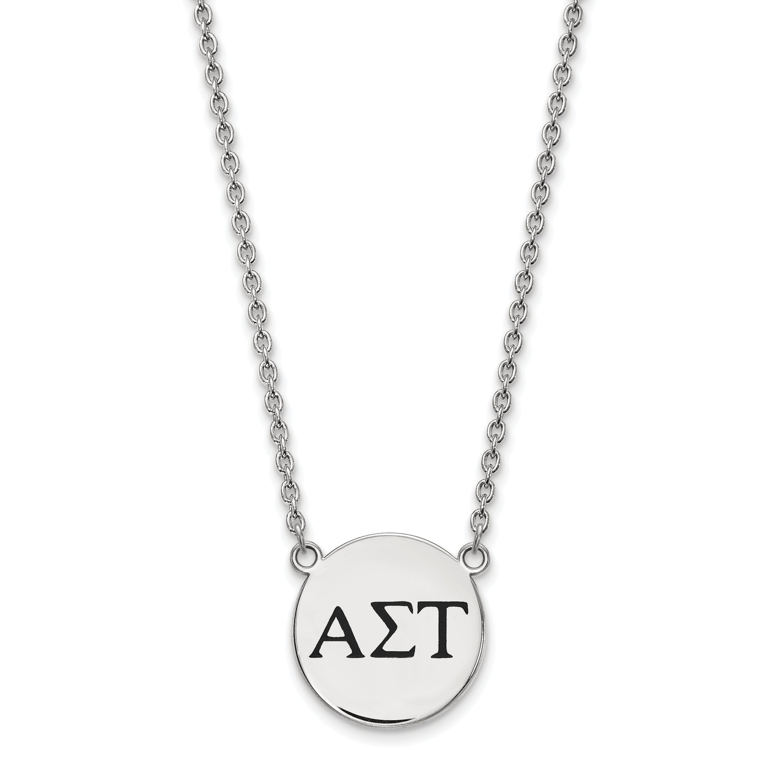 Sterling Silver Rhodium Plated Logoart Alpha Sigma Tau Sorority Greek Letters Large Black Enamel Pendant 18 Inch Necklace