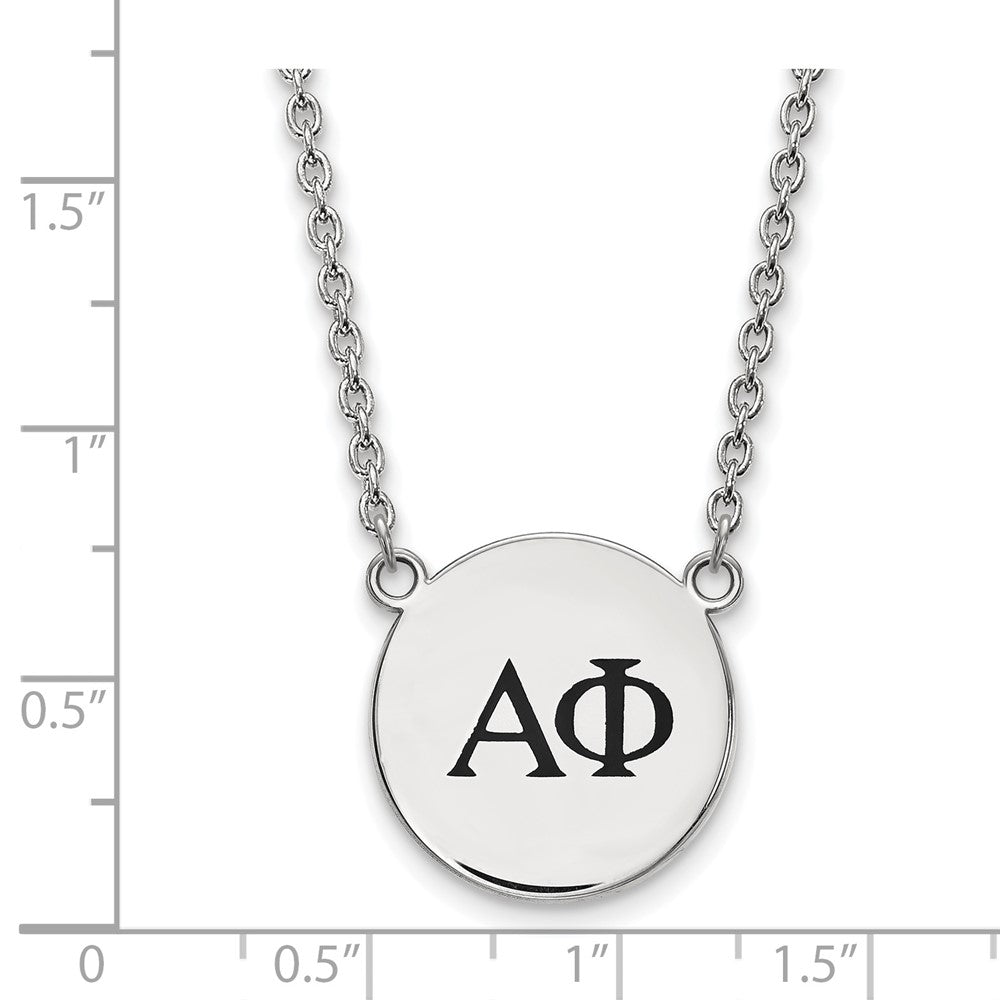 Sterling Silver Rhodium Plated Logoart Alpha Phi Sorority Greek Letters Large Black Enamel Pendant 18 Inch Necklace