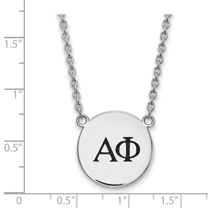 Sterling Silver Rhodium Plated Logoart Alpha Phi Sorority Greek Letters Large Black Enamel Pendant 18 Inch Necklace
