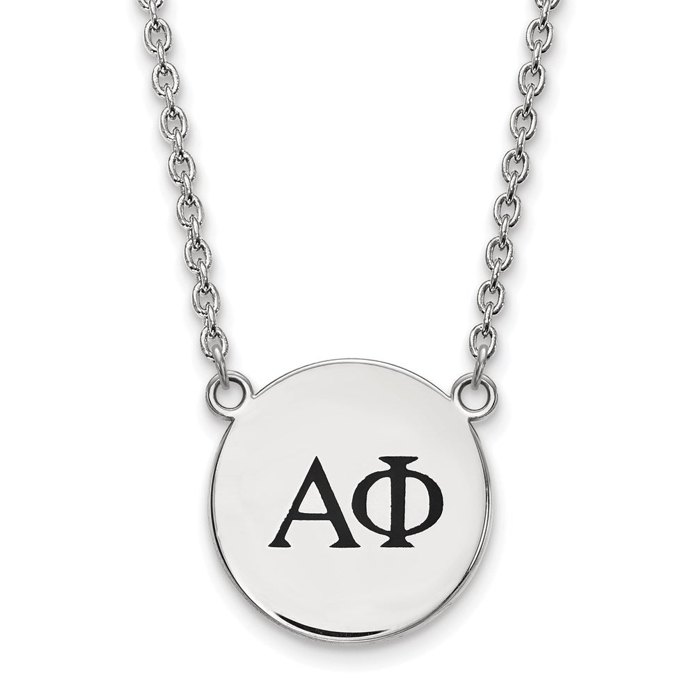 Sterling Silver Rhodium Plated Logoart Alpha Phi Sorority Greek Letters Large Black Enamel Pendant 18 Inch Necklace