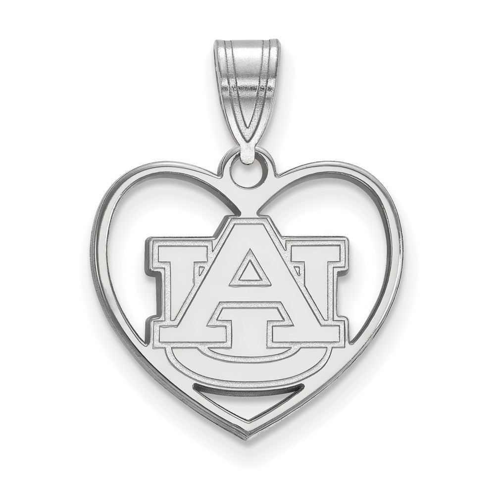 Sterling Silver Rhodium Plated Logoart Auburn University Heart Pendant