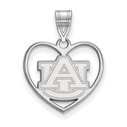 Sterling Silver Rhodium Plated Logoart Auburn University Heart Pendant